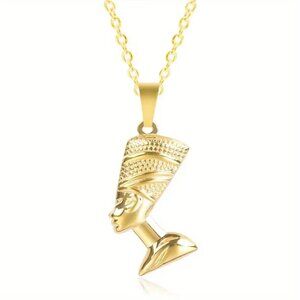 18K Gold Plated Nefertiti Pendant Necklace Stainless Steel Queen NEW